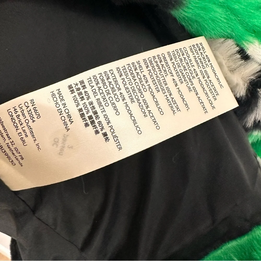 Maeve by Anthropologie Faux Fur Coat Green Black Multi Hearts Sz Medium NWT - Picture 7 of 16